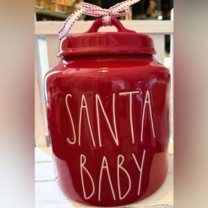 Rae Dunn Red Santa Baby Ceramic Canister